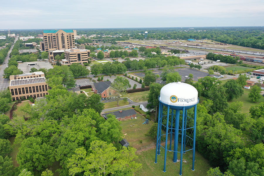 Overhead shot of City of Florence water tower